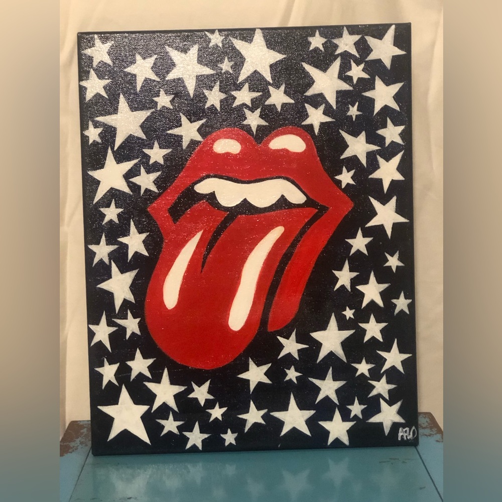 Lips and Stars Oil on Canvas signed by artist 11x14